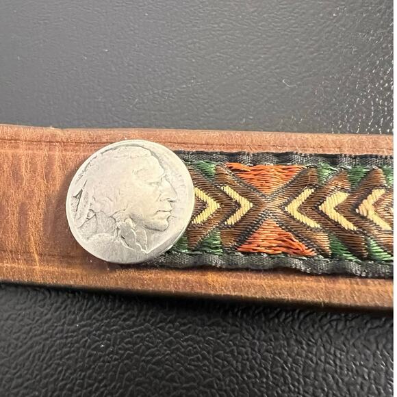 Brighton Buffalo Nickel Brown Leather Southwest Design Western Belt 32" - Picture 7 of 12